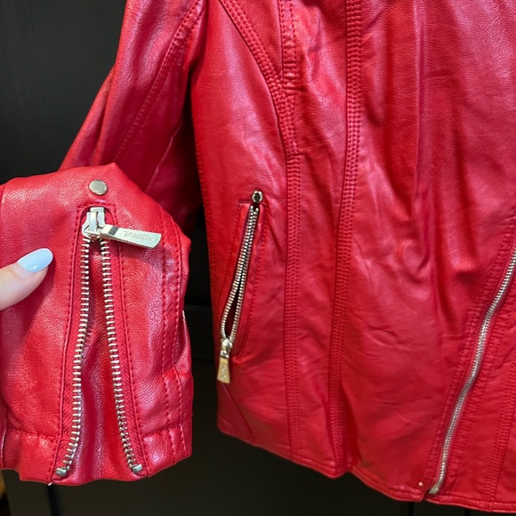womens red faux leather biker jacket toxik fashion size medium - Picture 6 of 16